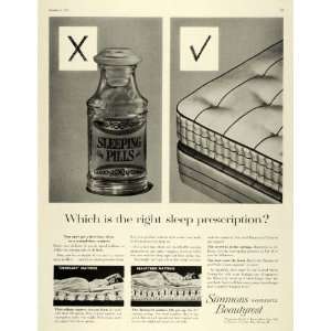  1957 Ad Simmons Beautyrest Mattress or Sleeping Pill 