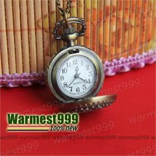   Vintage Bronze Copper Heart Quartz Pocket Watch Pendant Necklace HB025