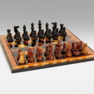   and Brown Alabaster Chess Set with Inlaid Wood Frame Toys & Games