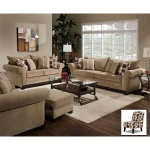  Brownstone Fabric Modern Sofa & Loveseat Set w/Rolled Arms 