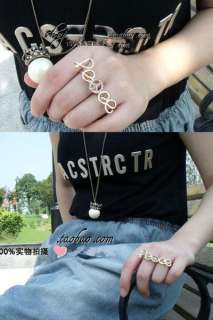 HOT Fashion Two Fingers Exquisite Crystal Golden Peace Sign Double 