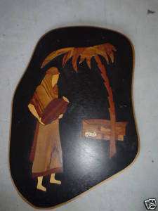 Vintage Made in Israel Wood Man and Tree Wall Plaque  
