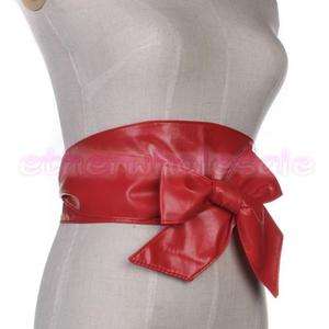 Leather Wrap Around Tie Corset Obi Cinch Waist Belt Red  