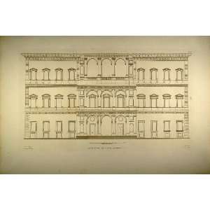 1860 Engraving Palazzo Farnese Rear Elevation Rome NICE   Original 