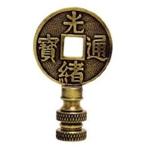   High Chinese Coin Antique Brass Lamp Shade Finial