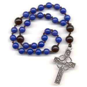 Anglican Prayer Beads, Rosary   Lapis Mountain Jade/Black Czech Glass 
