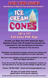 ICE CREAM CONES Concession Sign   Rectangle PVC Full Color Laminated 