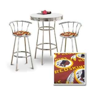  Chrome Bar Table & 2 Chrome 29 Washington Redskins NFL 