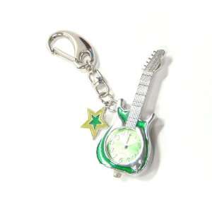   Stainless Pocket Key Chain Mini Clock Green Electric Guitar Novelty