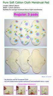 Pure Cotton Cloth Menstrual Regular flow 3pads Reusable  