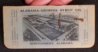 1930 ALAGA Sugar Cane Syrup Factory Montgomery AL Memo  