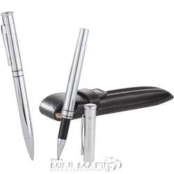 ALICIA KLEIN PEN SET STAINLESS STEEL W/LEATHER POUCH  
