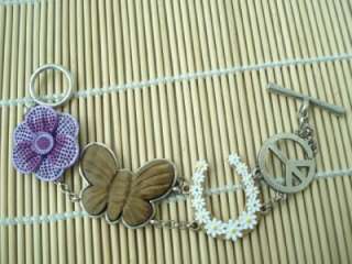 Lucky Brand Flower Butterfly Charm Vintage Silver Tone Bracelet  