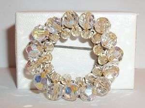 Vintage Crystal Bead Circle Wreath Brooch Pin Jewelry  