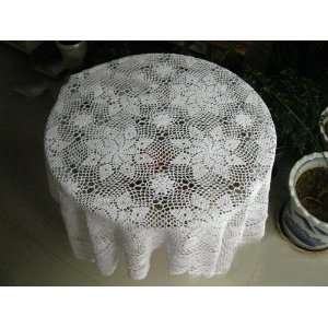  Vintage HandCrochet White Cotton square Table Cloth 43 