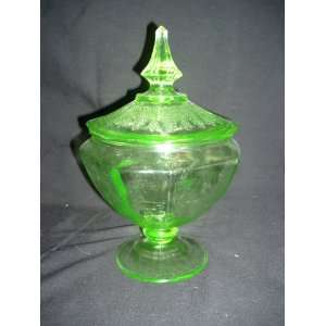  Vintage Green Princess Depression Glass Candy Jar and Lid 