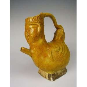  one Yellow Glaze Human shaped Pottery Ewer, Chinese Antique 