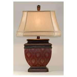   Red Table Lamp with Subdued Golden Trellis Pattern