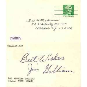 Jim Gilliam Autographed 3x5 Government Postcard   Los Angeles Dodgers 