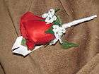 Natural White Silk Rose w/Forget Me Nots Boutonniere Fl