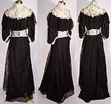 Victorian Black Chantilly & White Lace Rosette Ball Gown Dress Bodice 