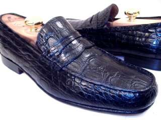   CROCODILE ALLIGATOR Black Italian Made Dress Shoes Loafers 8  