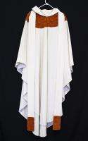 WHITE CHASUBLE & STOLE w Brown, Clergy Priest Vestments Church Apparel