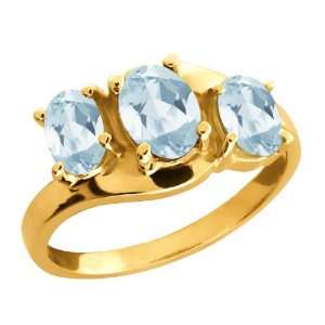 58 Ct Genuine Oval Sky Blue Aquamarine Gemstone 18k Yellow Gold Ring