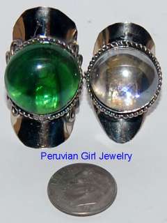 10 RINGS PERUVIAN GEM GLASS JEWELRY ALPACA SILVER LOT  