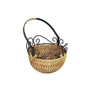  Cane and wrought iron basket, Arabesques