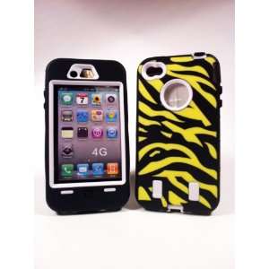 Armored Core Zebra Print Case Black/Yellow with White Shell for Iphone 