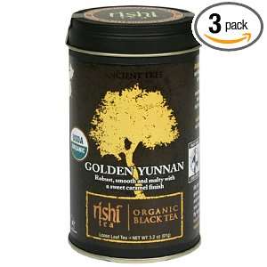 Rishi Tea Organic Golden Yunnan Loose Tea, 3.2 Ounce Tin (Pack of 3 