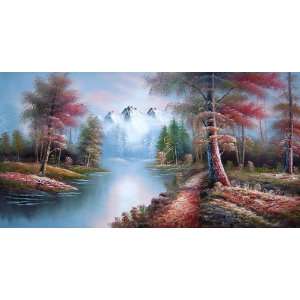  Mountain, Lake, Trees in Autumn Oil Painting 24 x 48 
