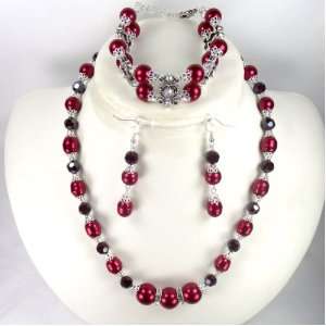 Angelic Deep Red Velvet crystal and Deep Red pearl matching wedding 