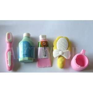 Japanese Erasers Restroom Beauty Assortment 5 Pack Set W/ Mirror Cup 