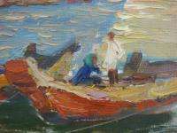 Original Oil Seascape Painting skiffs Zhang Xiaofan  
