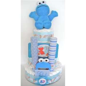  4 Tier Cookie Monster Diaper Cake 
