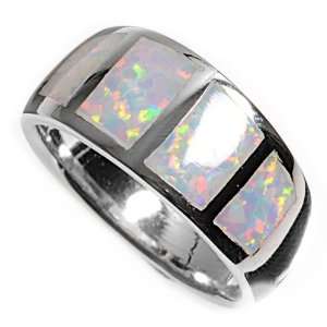  Sterling Silver Lab Opal Ring   5mm Band Width   10mm Face 