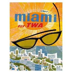  World Travel Poster TWA Miami Sunglasses 9 inch by 12 inch 