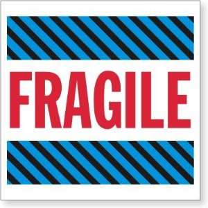  Fragile (blue stripes) Coated Paper Label, 4 x 4 Office 