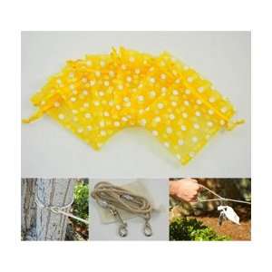 Yellow Sheer Drawstring Pouch with White Polka Dots Measuring 3 by 4 