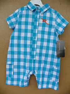 Rocawear Infant Boys Urban Wear Plaid Romper And Cap Set New  