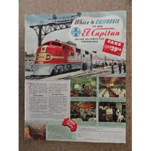 Santa Fe Railroad, Vintage 40s full page print ad. Illustration (El 