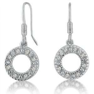  10K White Gold Diamond Circle Dangle Earrings ( .10ct tw 