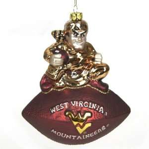  NCAA West Virginia Mouth Blown Glass Mascot Football 