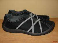 BFS03~CLARKS Black Gray Leather X strap Comfort Walker Athletic 
