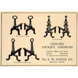  1918 Ad S M Howes Co. Genuine Antique Andirons Decor 