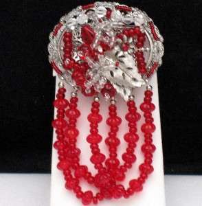 Vintage MIRIAM HASKELL Frank Hess Brooch Pin MELON GLASS Red Drippy 