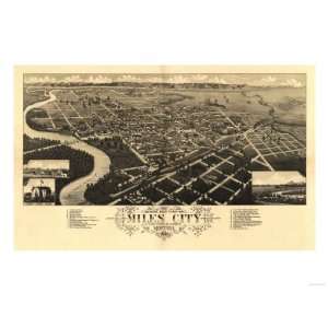  Montana   Panoramic Map of Miles City Giclee Poster Print 