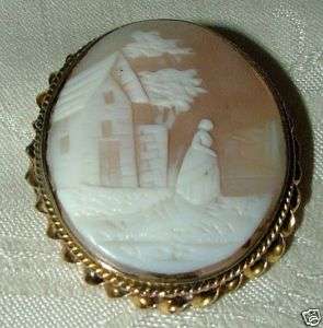 Antique Rebecca at the Well Shell Cameo 14k Gold Bezel  